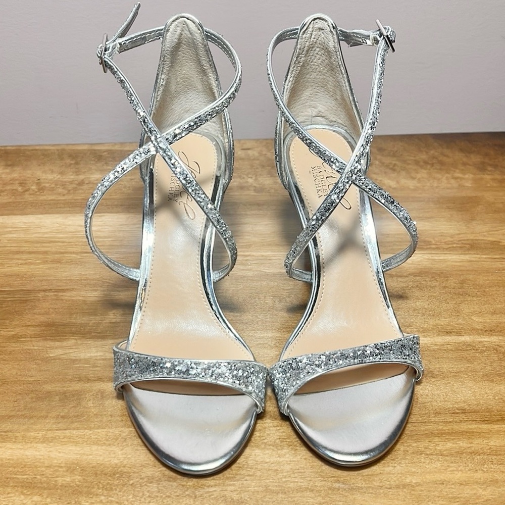 Badgley Mischka Strappy Glitter Heels - Picture 2 of 10